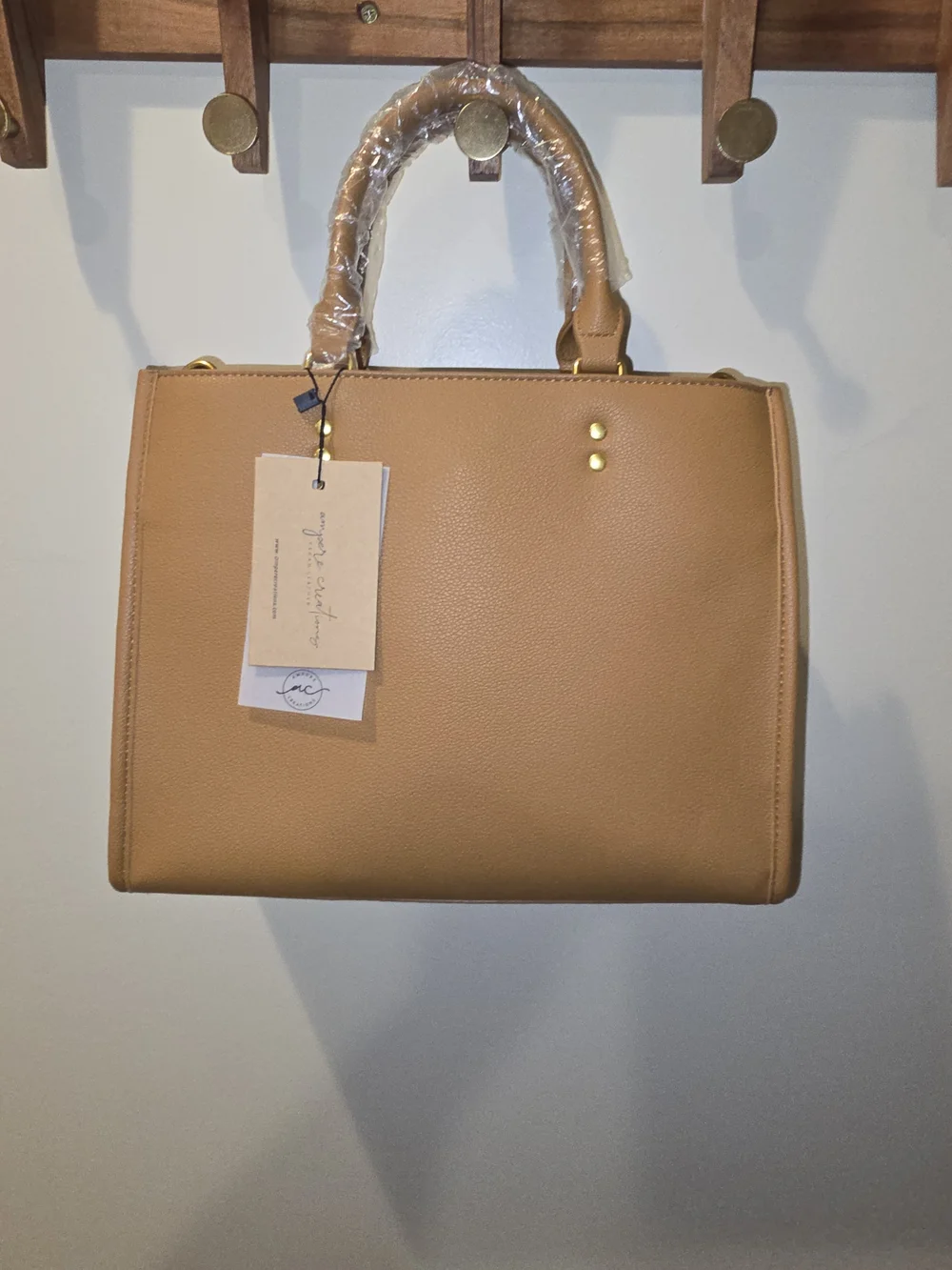 Structured Tan Satchel Handbag with Removable Straps